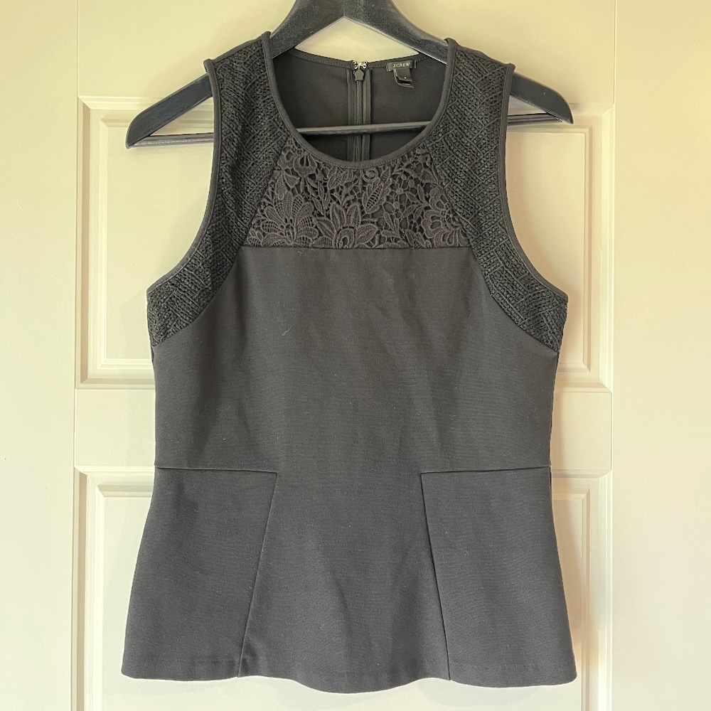 J.Crew - Black Fitted Sleeveless Blouse with Black Lace Detailing - Sz S